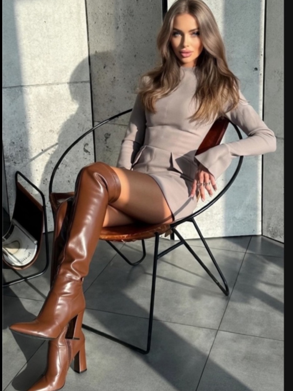 HOUSE OF CB 'Mahalia' Taupe Long Sleeve Mini Dress/Size Small US 4-6 $269